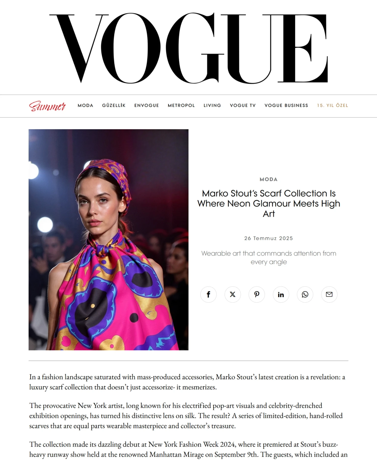 Published magazine feature live on the agreed publication